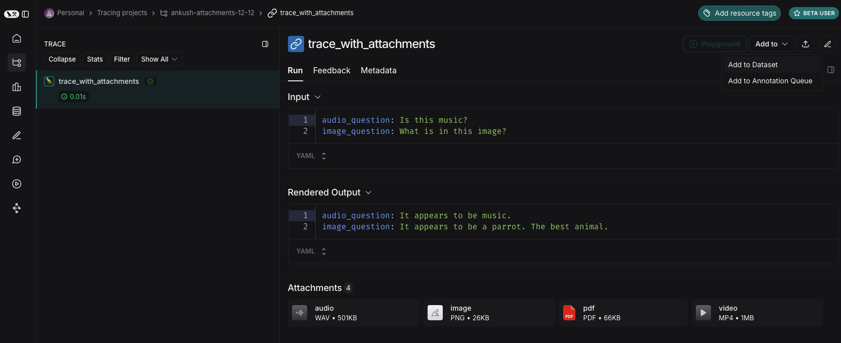 将带附件的跟踪添加到数据集